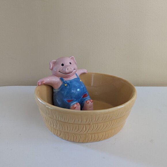 FARMER PIG VINTAGE TRINKET BOWL - Picture 1 of 4